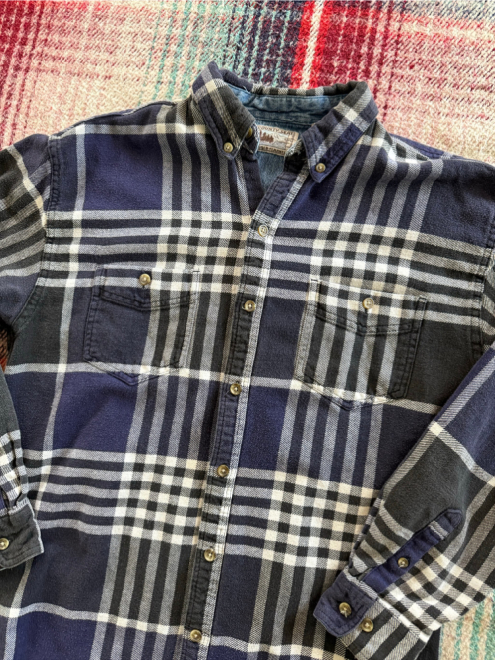 Vintage County Seat Indigo/Black Button Down Flannel Shirt L